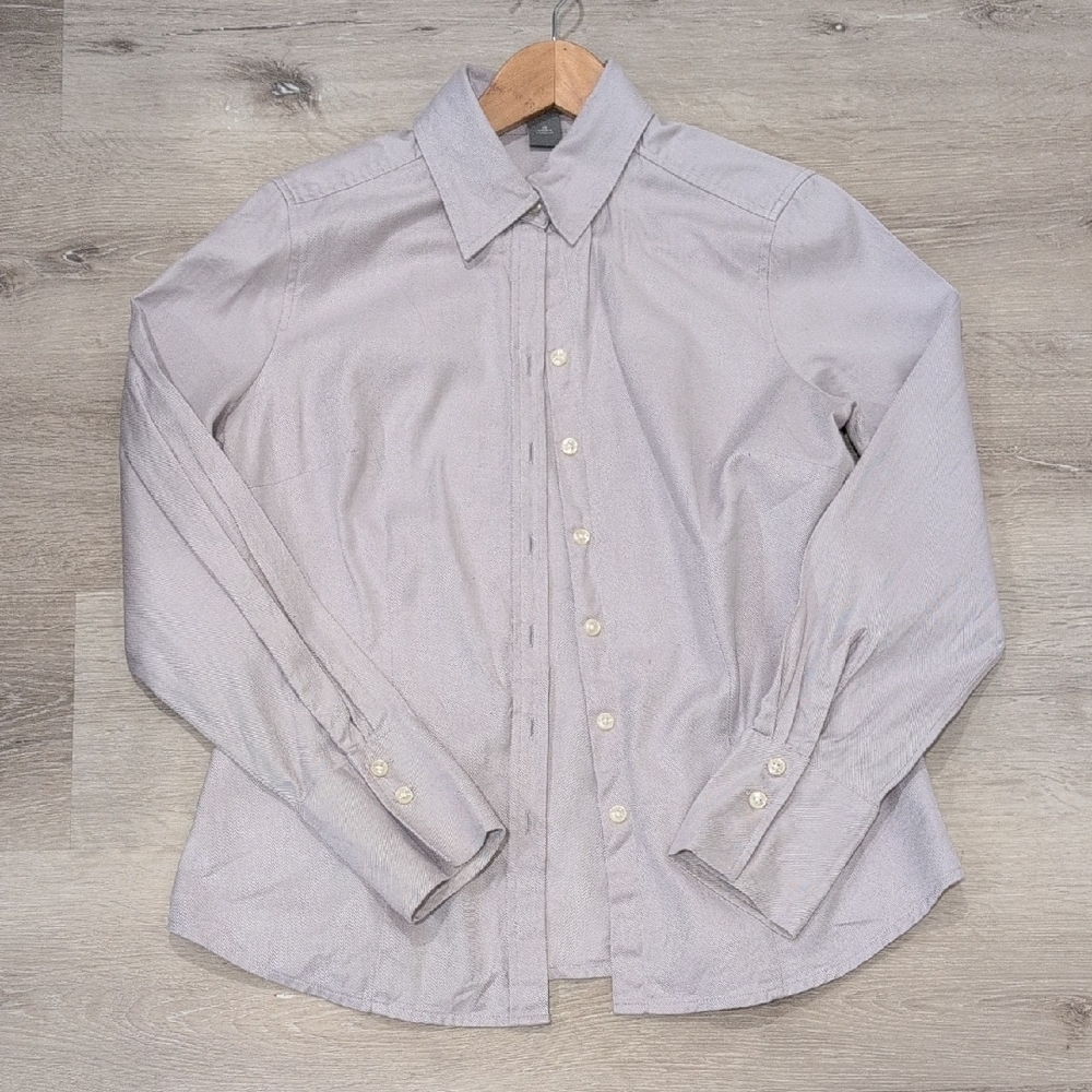 Classic Ann Taylor Light Gray Women's Long-Sleeve Dress Shirt